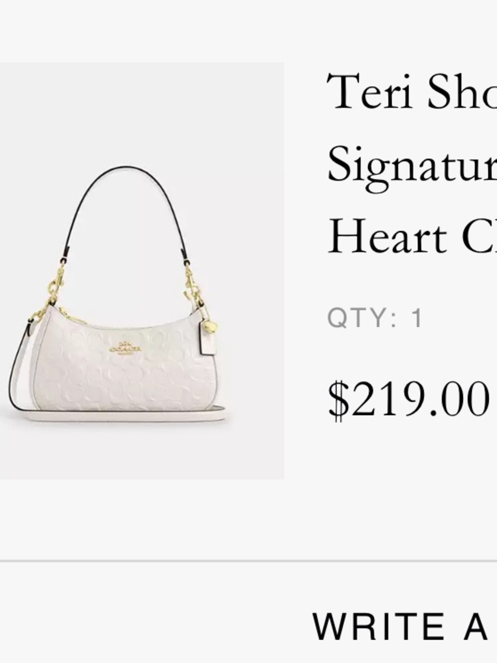 Coach Teri Shoulder Bag in White with Gold Hardware